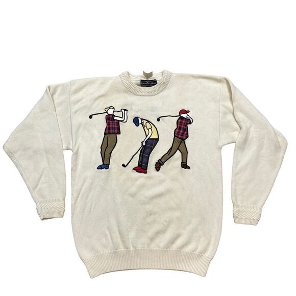 Vintage Brand new with Tags Preswick & Moore Golf Appliqué Knit Sweater Medium - Picture 1 of 11